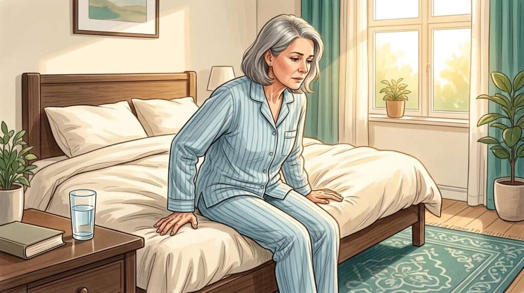 Donna che si alza lentamente dal letto: atrofia multisistemica (MSA) e calo di pressione – Parkinson.live